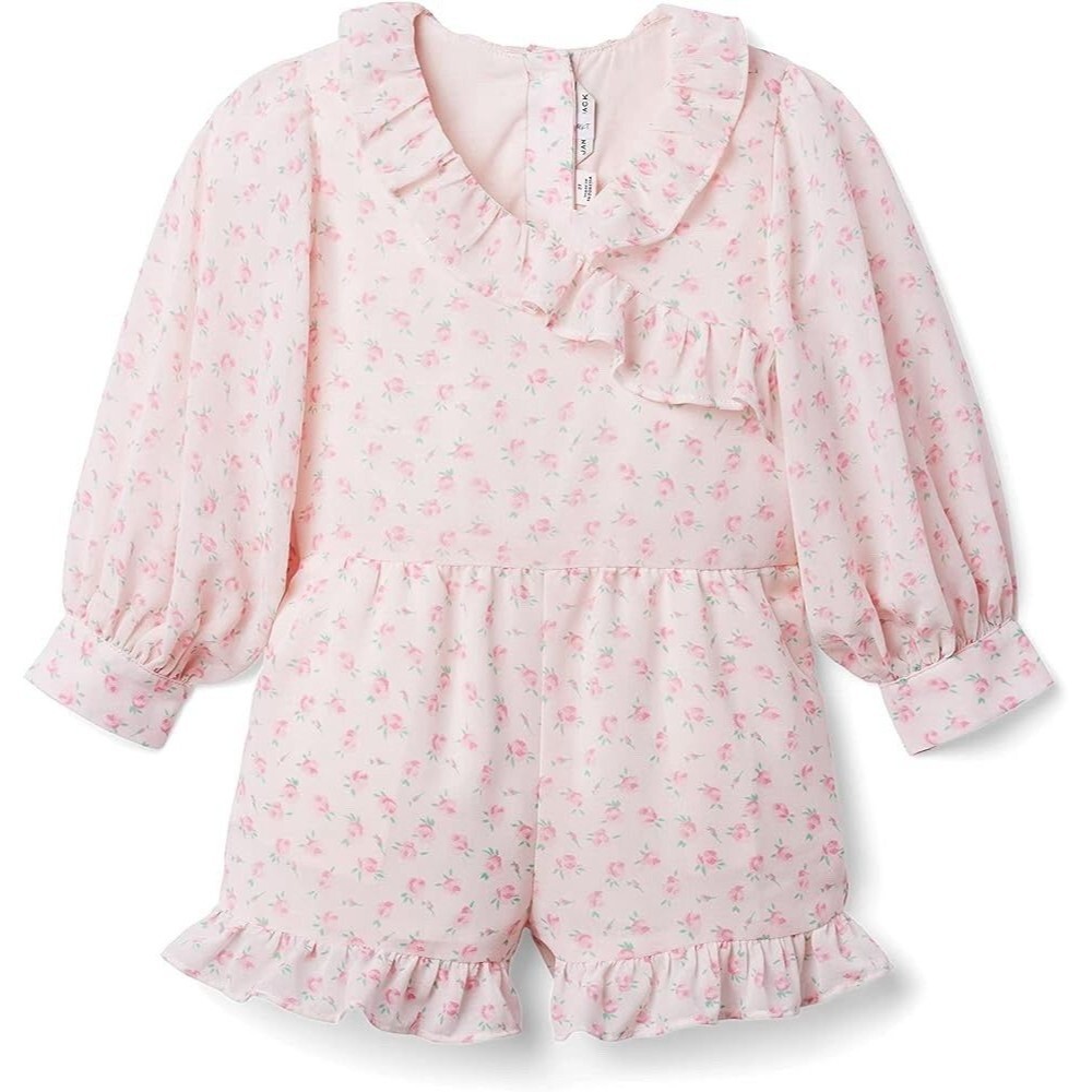 Janie and Jack Pink Floral Romper Faux Wrap Front with Ruffled Trim Size 3T